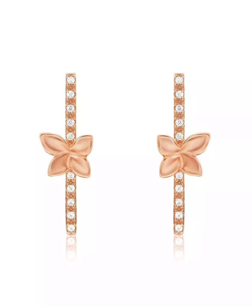 Suzy Levian New York Sterling Silver Cubic Zirconia Flower Accent Line Drop Earrings