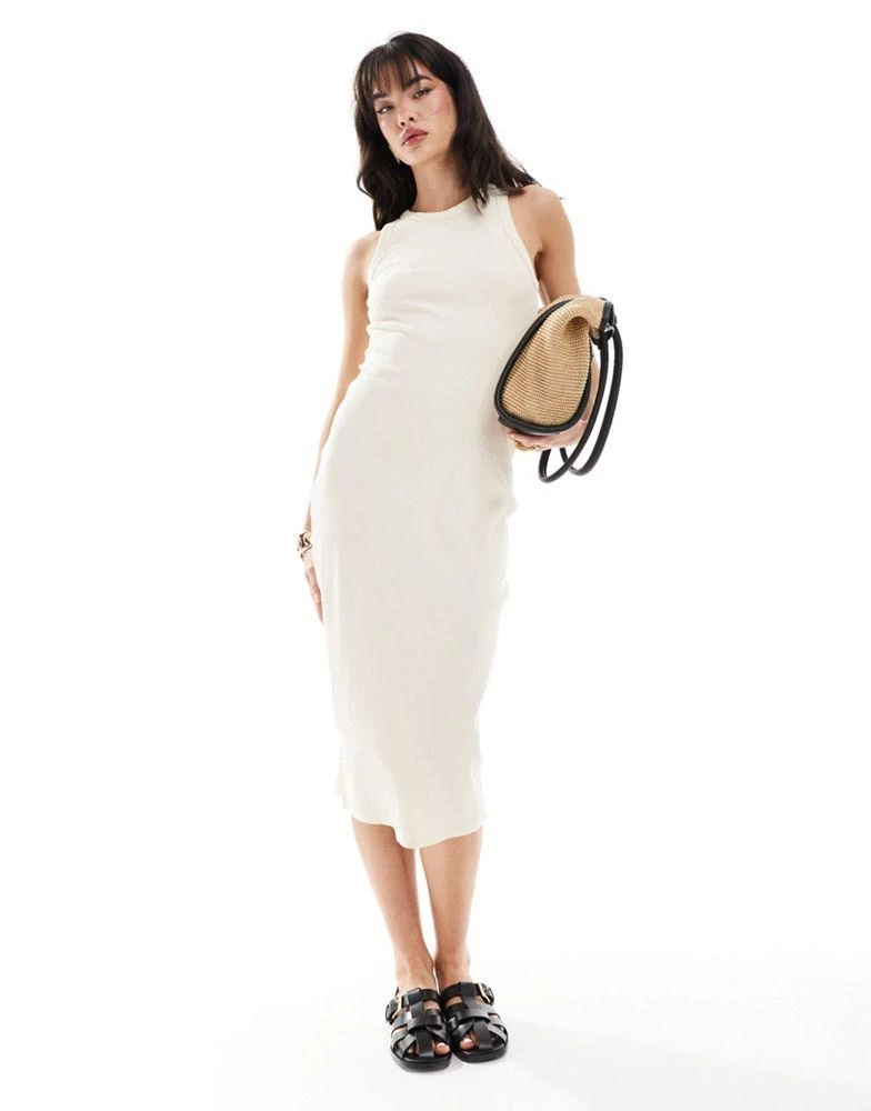Pimkie Pimkie ribbed racerneck midi dress in cream 1