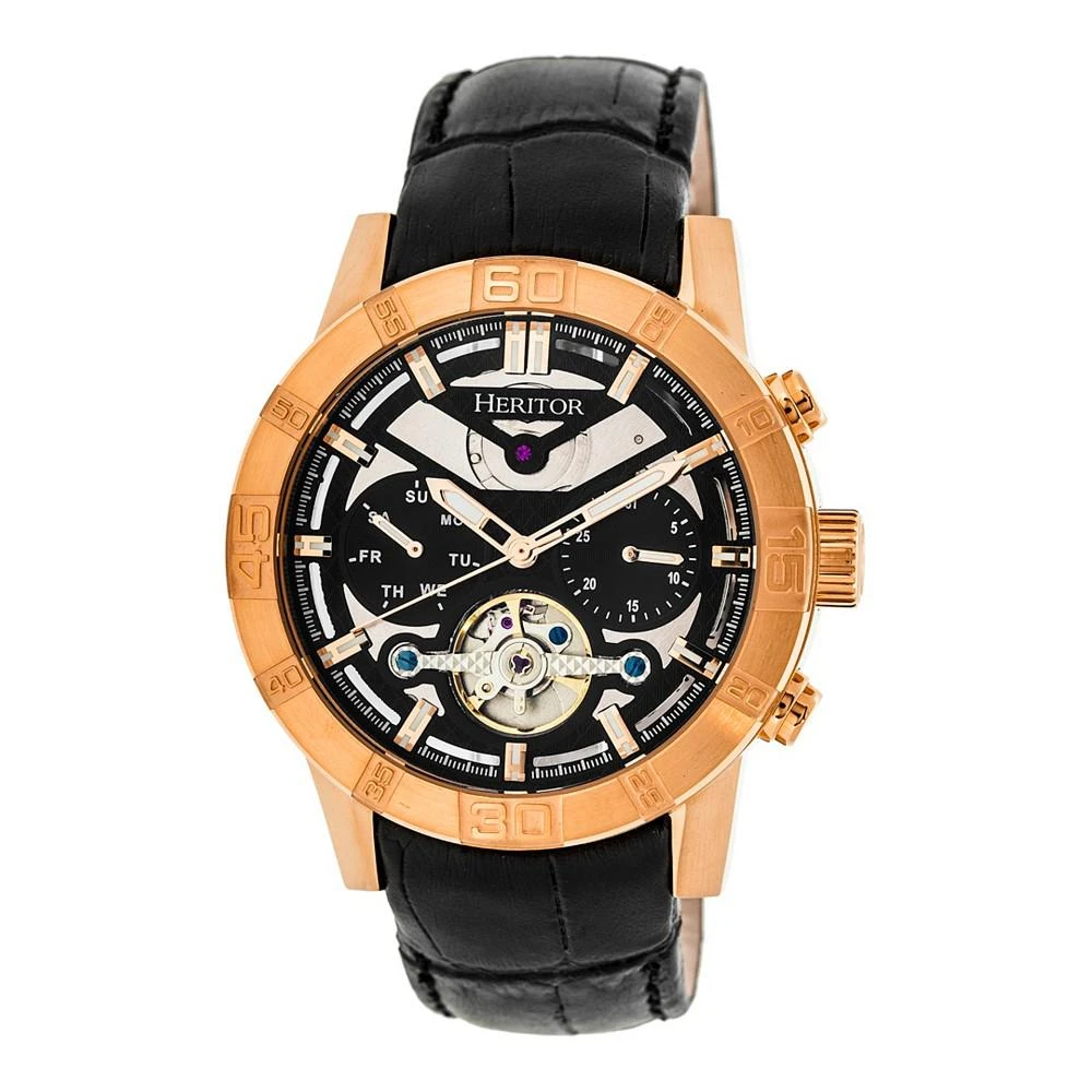 Heritor Automatic Rose Gold & Black Leather Watches 44mm 1