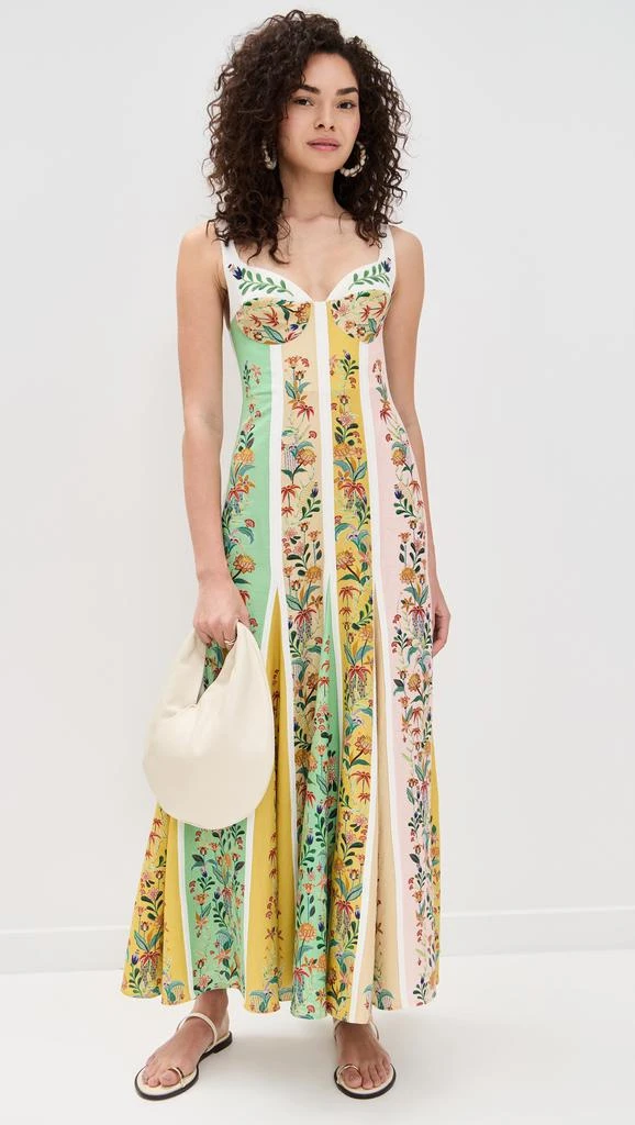 Farm Rio Delicate Floral Stripes Multicolor Sleeveless Gore Dress 4