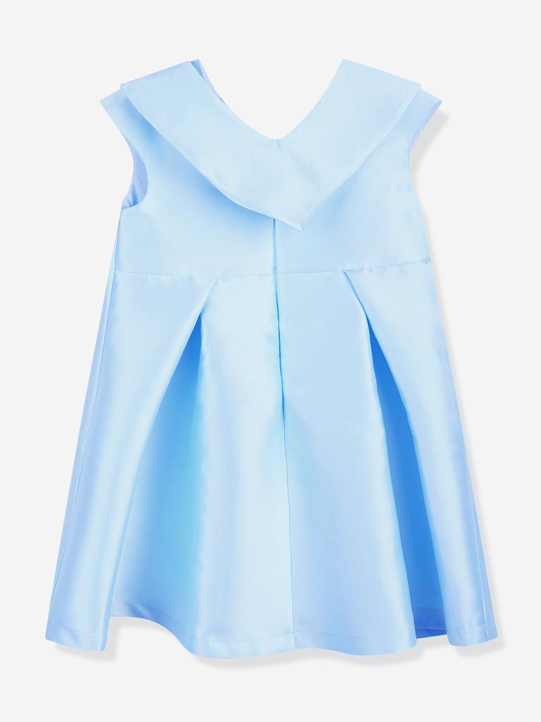 Mama Luma Girls Big Bow Ruffle Occasion Dress in Blue