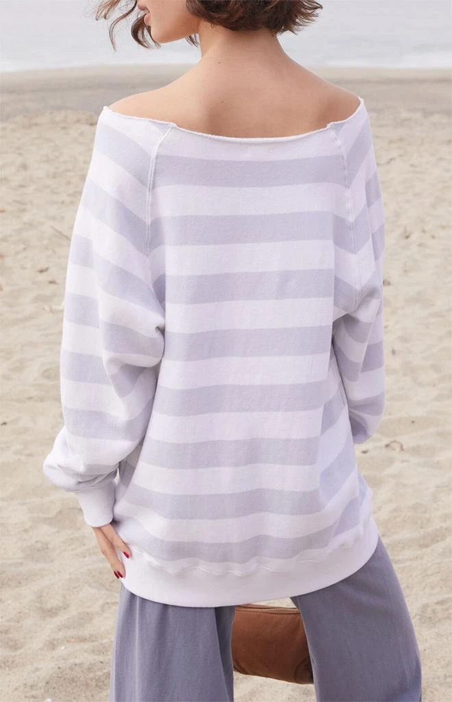 John Galt Striped Fleece Off-The-Shoulder Sweatshirt 3