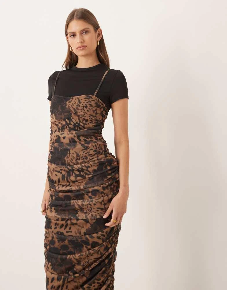 ASOS ASOS DESIGN double layered hybrid t-shirt midi dress in animal print 2