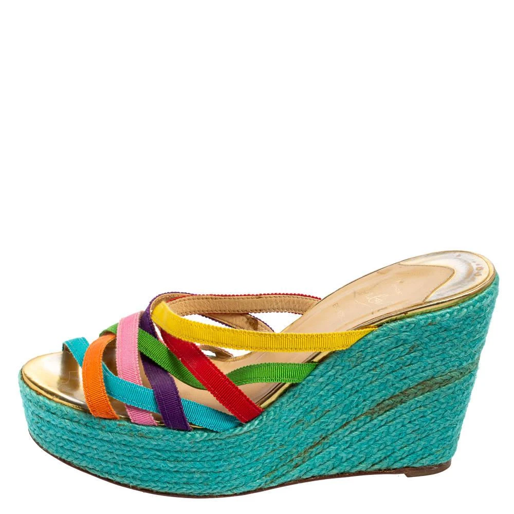 Christian Louboutin Christian Louboutin Multicolor Fabric Crepon Espadrille Wedge Sandals Size 37 2
