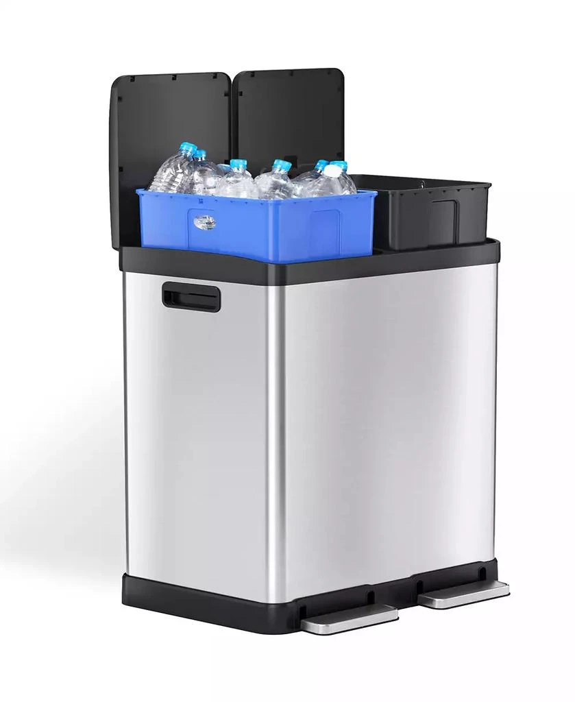 iTouchless halo 61 Liter / 16 Gallon SoftStep Stainless Steel Combo Step Pedal Kitchen Trash Can and Recycle Bin with Dual AbsorbX Odor Filters