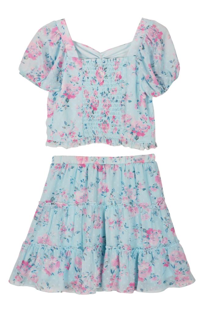 Zunie Kids' Clip-Dot Puff Sleeve Top & Skirt Set