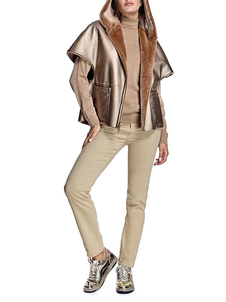 Maximilian Lamb Shearling Zipper Cape 7