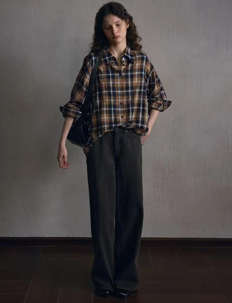 Pixie Market Brown Plaid Oversize Shirt-PREORDER 2