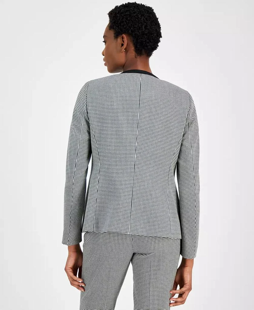 Anne Klein Petite Houndstooth Collarless Braid-Trim Jacket 2