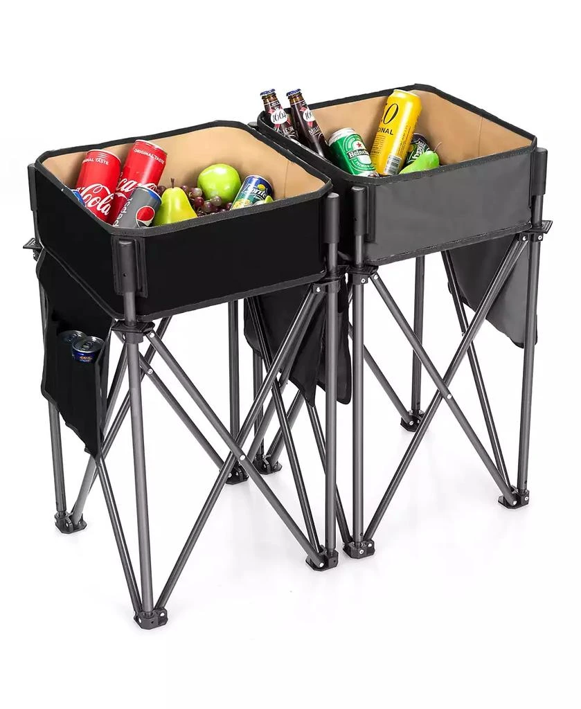 KUYOTQ 2 Pieces Folding Camping Tables with Large Capacity Storage Sink