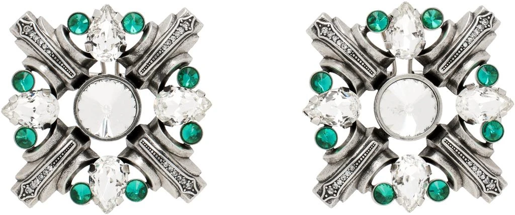 AREA Silver 
Green Crystal Brooch Earrings