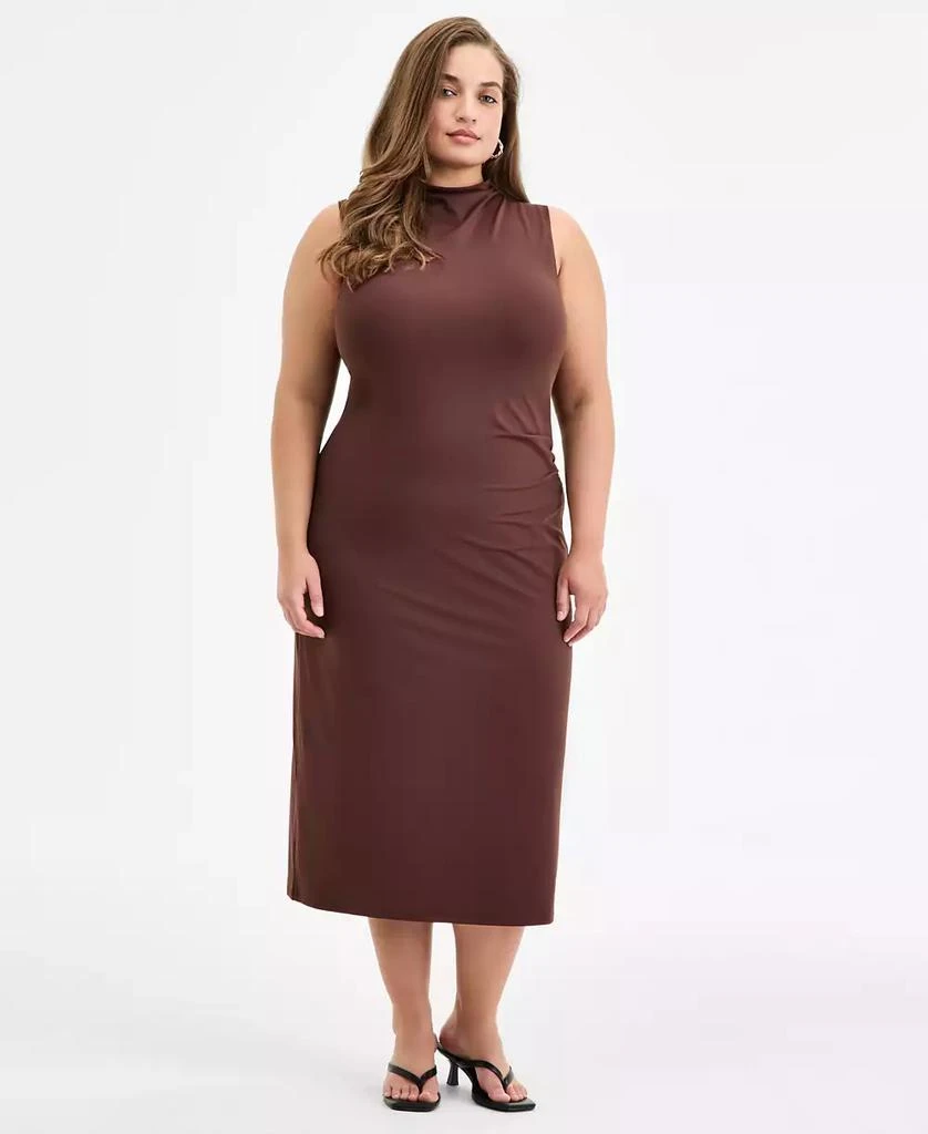 Bar III Trendy Plus Size Mock-Neck Midi Dress, Exclusively at Macy's - Chicory Coffee - Size 2X
