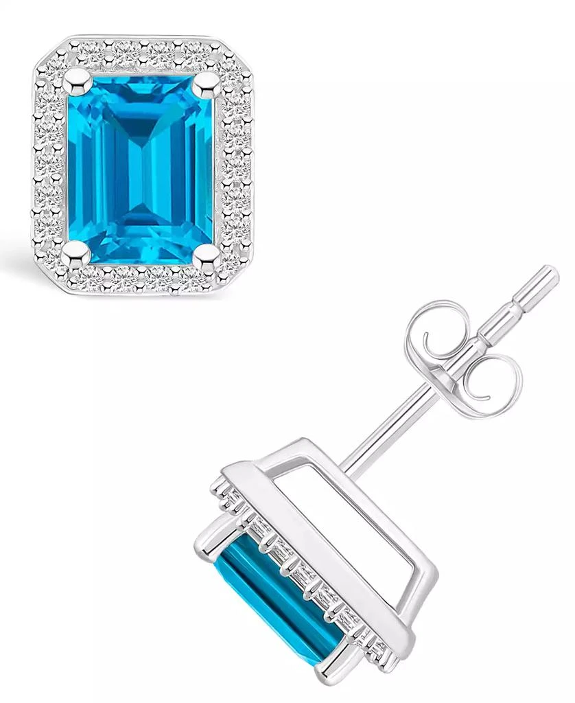 Macy
s Blue Topaz (2-3/5 ct. t.w.) and Lab Grown Sapphire (1/4 ct. t.w.) Halo Studs in 10K White Gold