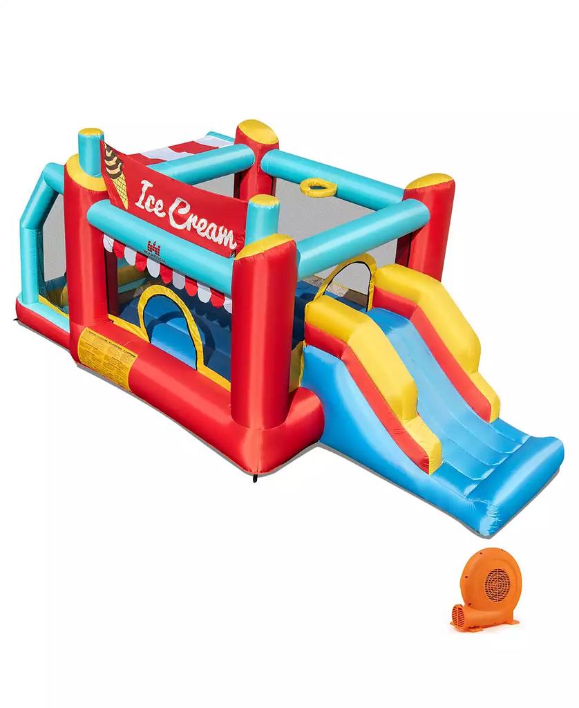 GOUUN 5-in-1 Ice Cream Inflatable Bounce House with Ball Pit and Slide with 520W Blower