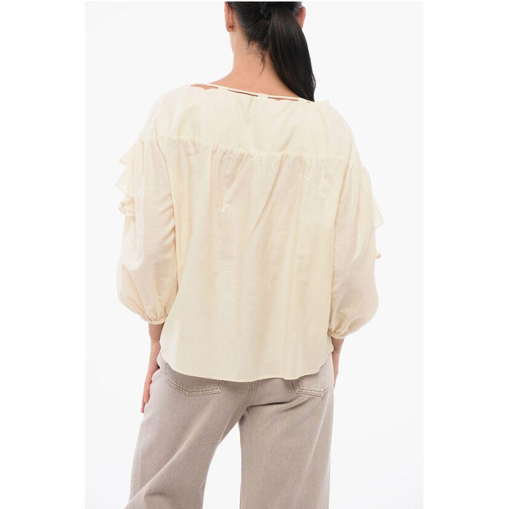 PINKO Solid Color Cotton and Silk BONES Blouse with Women's Ruffles