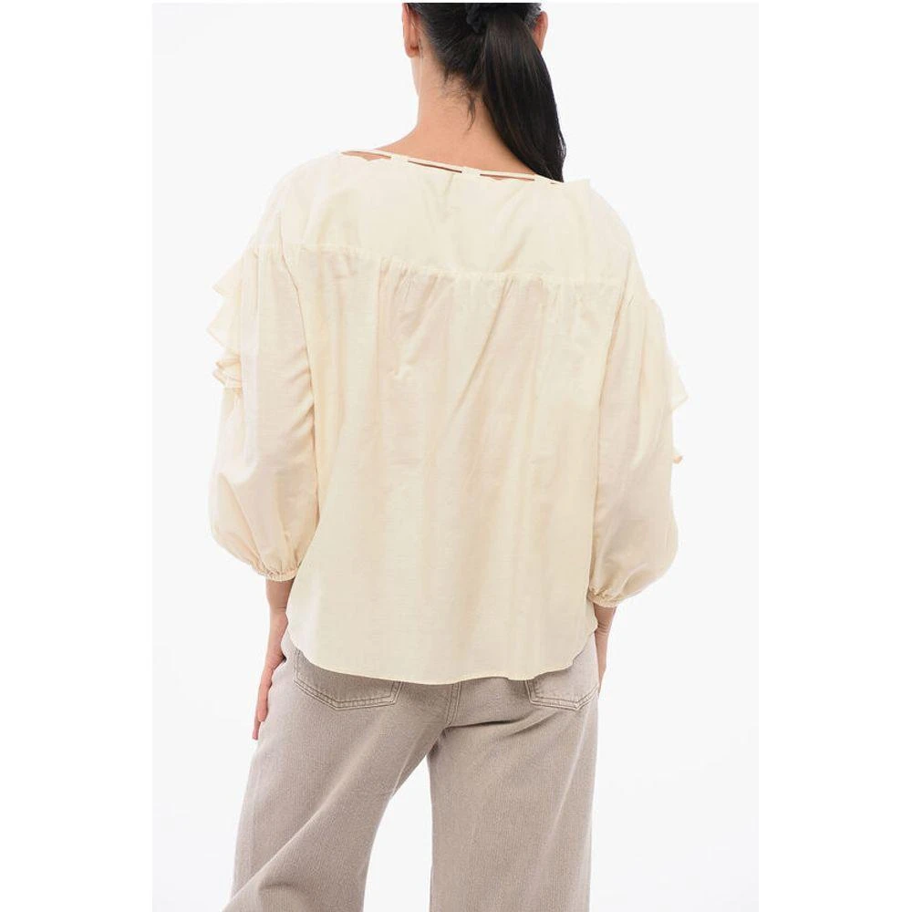 PINKO Solid Color Cotton and Silk BONES Blouse with Women's Ruffles 2