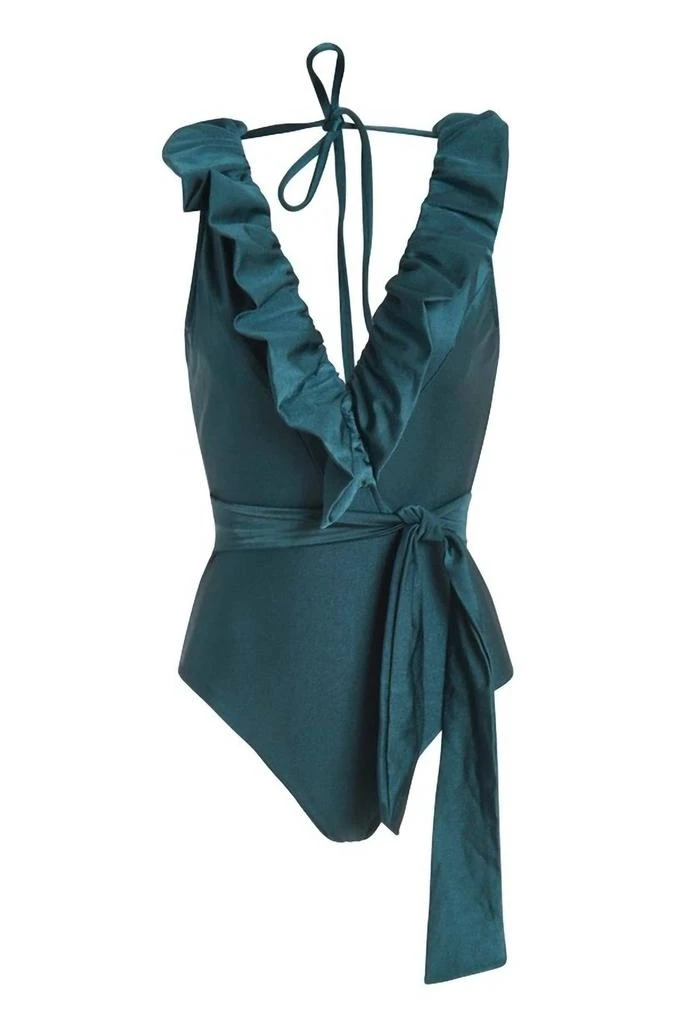 PatBO Plunge Ruffle One-Piece Swimsuit In Palace Green 3
