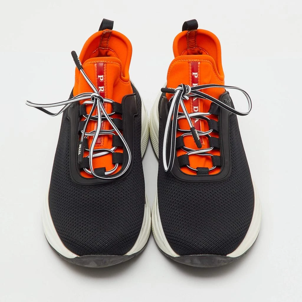 Shop Prada Sport Black/Orange Mesh and Neoprene Chunky Sneakers