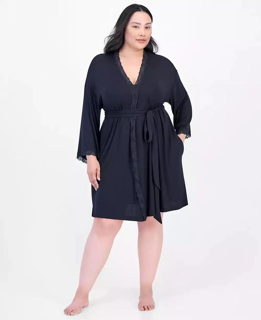Plus Size Lace-Trim Knit Wrap Robe, Exclusively at Macy's – On