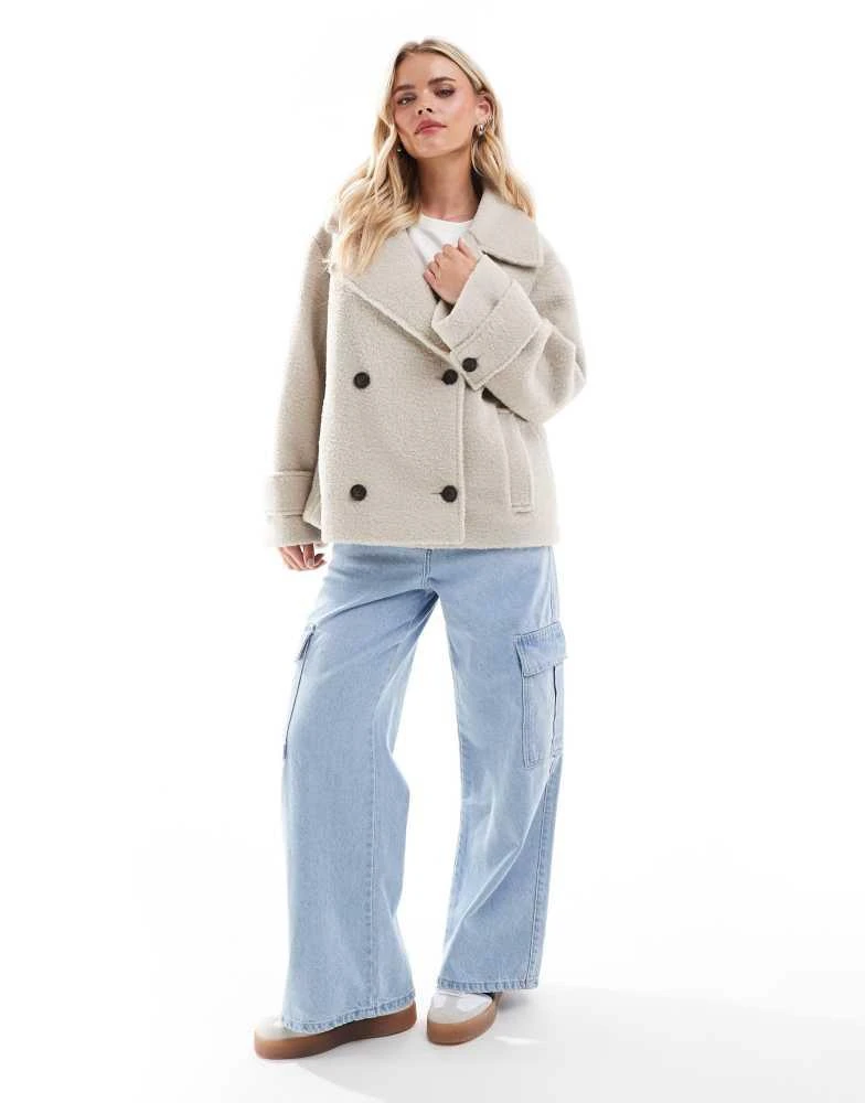 ASOS ASOS DESIGN Petite faux wool pea coat in cosy boucle 2