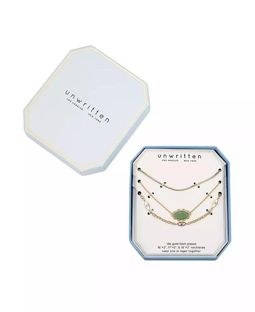 Unwritten Cubic Zirconia Green Aventurine Evil Eye Layered Necklace Set 4