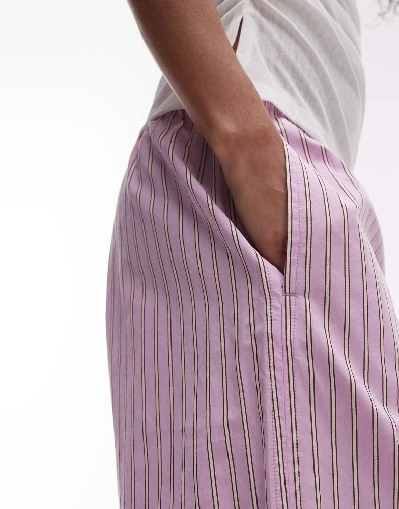 ARKET ARKET poplin straight leg trousers with pull-on waist in lilac stripes 3
