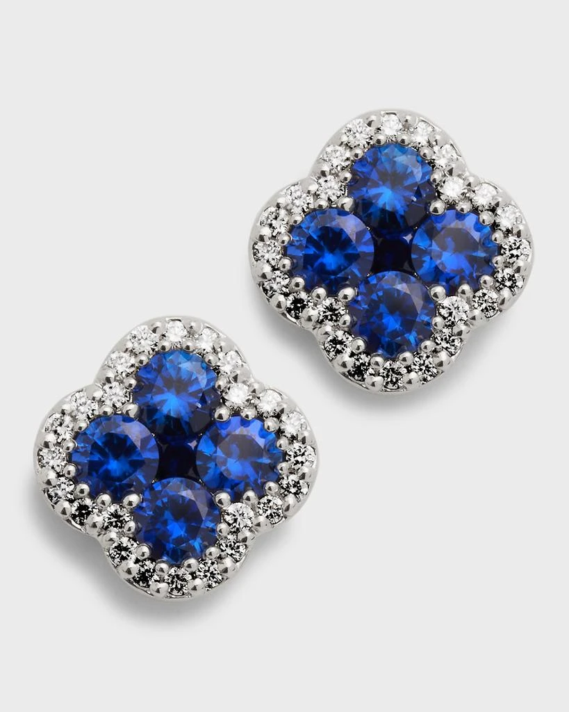 Neiman Marcus Diamonds 18K Sapphire and Diamond Flower Post Earrings, 0.24tcw, 0.4"L / 0.4"W