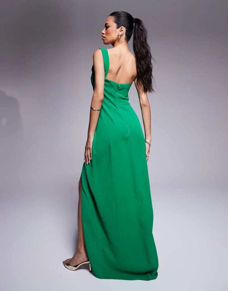 Vesper Vesper One Shoulder Maxi dress with thigh split in Bright Green 4