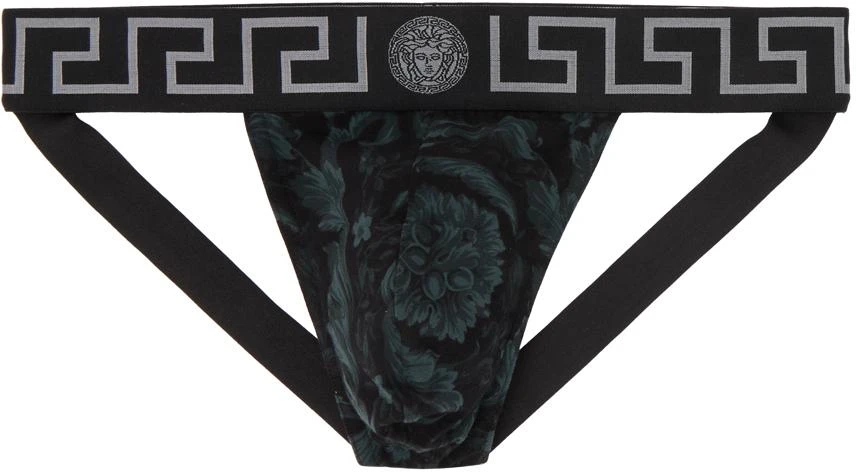 Versace Black & Gray Barocco Jockstrap 1