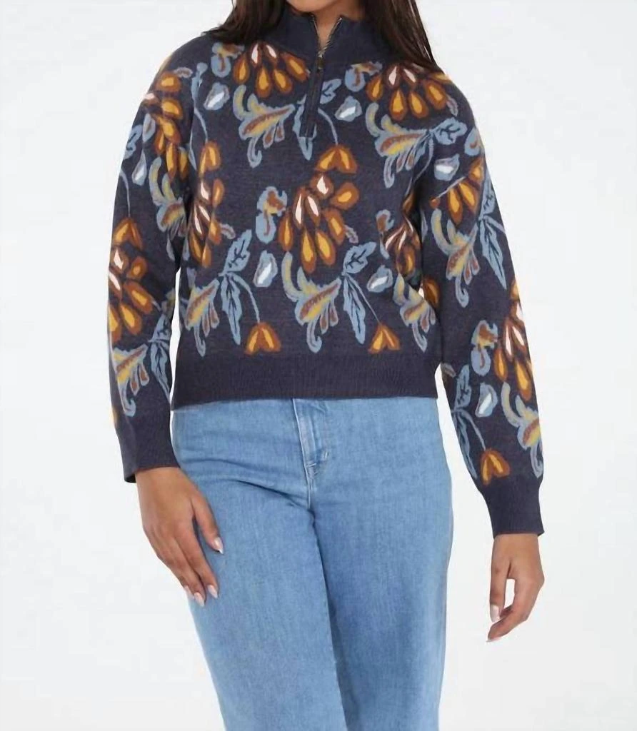 rain + rose Rain + Rose - Rosalie Floral Quarter Zip Sweater