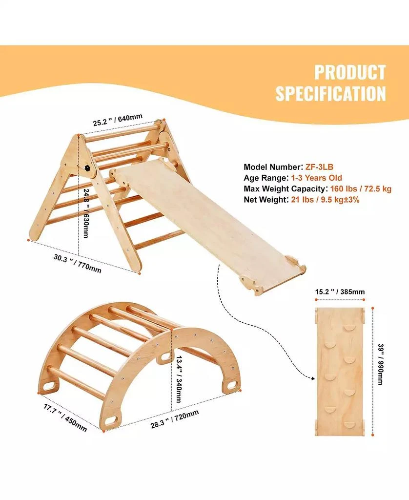 SUGIFT 5-in-1 Pikler Triangle Climber with Ramp 
Arch 4