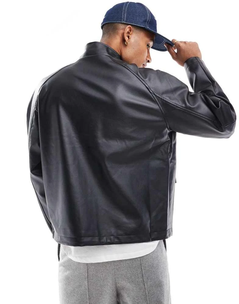 ASOS ASOS DESIGN faux leather jacket with funnel neck in black 4