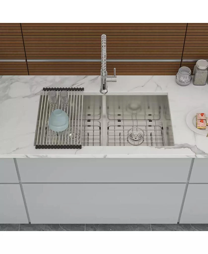 Flynama 33x19x10inch Double Bowl Undermount Kitchen Sink Stainless Steel 16 Gauge 50 50 Split