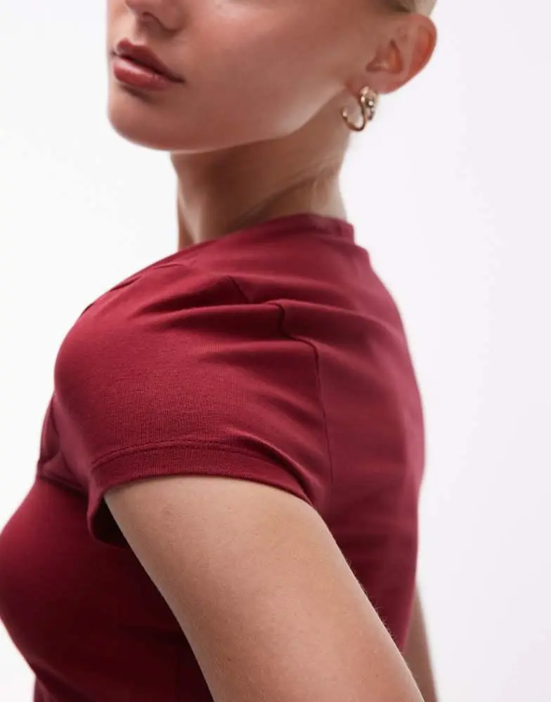 ASOS ASOS DESIGN cotton square neck cap sleeve top in burgundy 3
