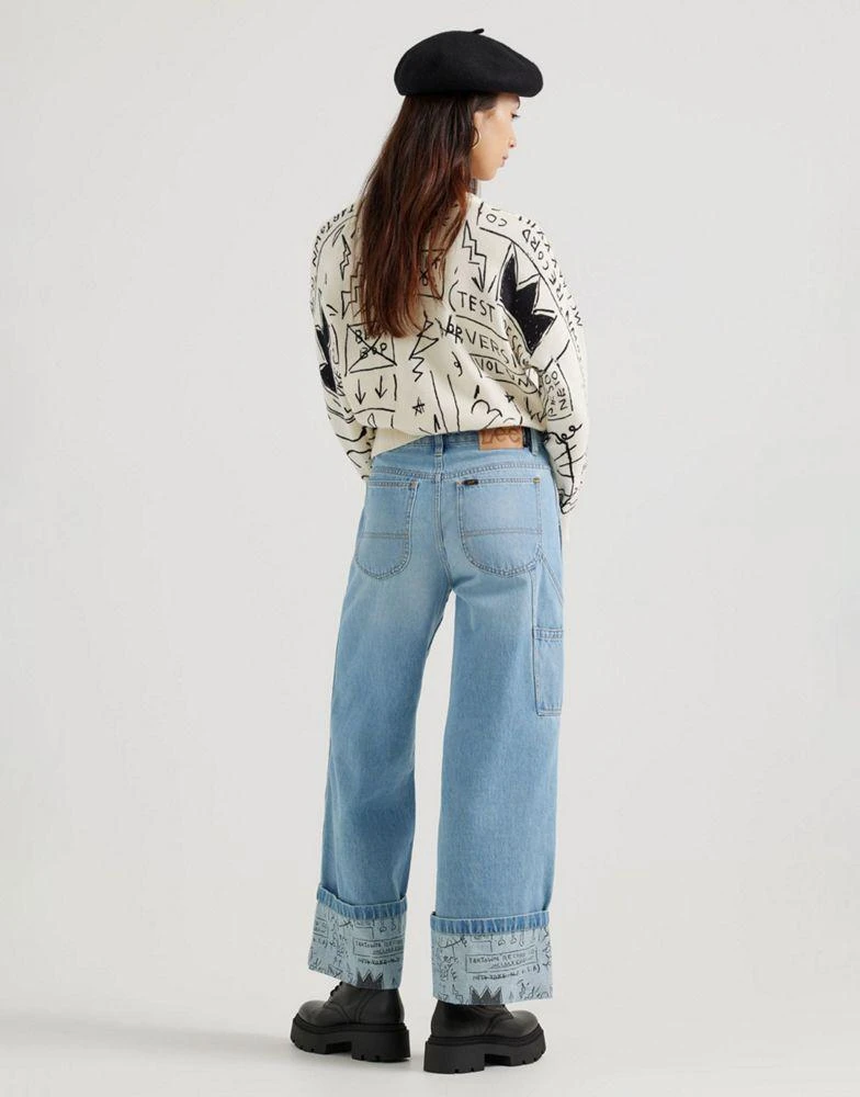 LEE Lee x Jean-Michael Basquiat capsule scribble artwork inside turn up loose carpenter jeans in light wash 3