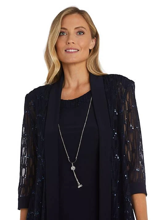 R & M Richards M Richards 2Pc Stripe Dot Sequin Lace And Ity Jacket Dress 1