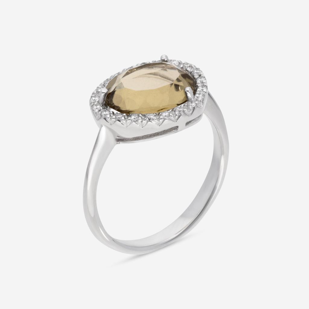 SuperOro SuperOro Greta 18K White Gold Diamond & Olive Quartz Statement Ring GRETA/A001b