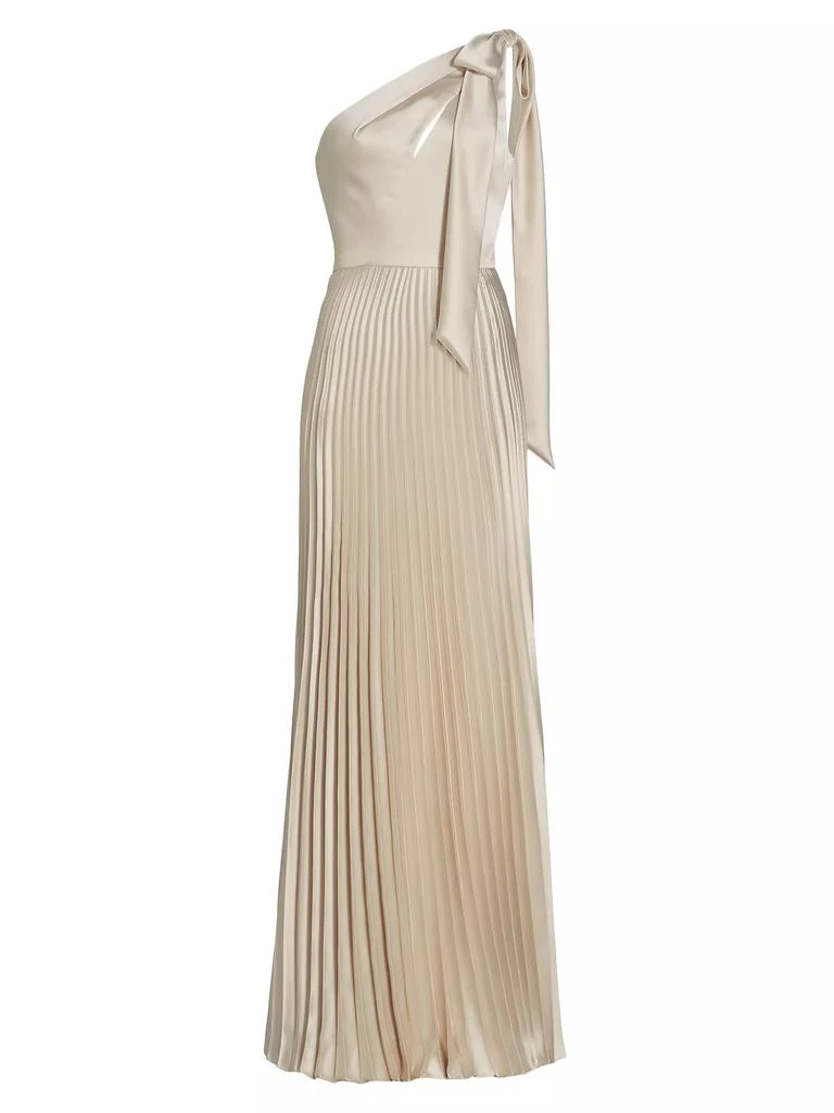 Amsale Satin One-Shoulder Pleated Gown 1