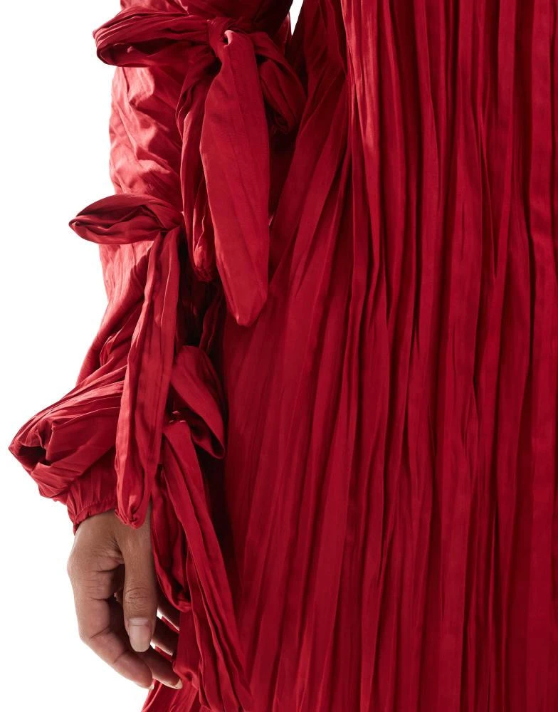 ASOS ASOS DESIGN structured satin crinkle tie detail cocoon sleeve mini dress in red 2
