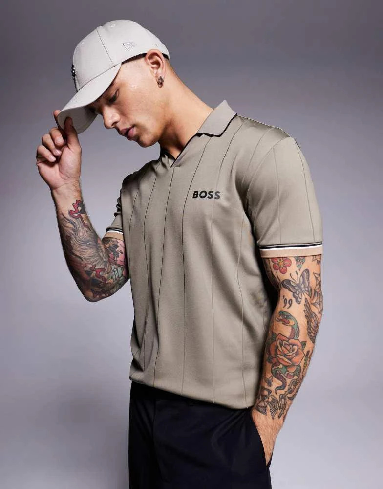 Hugo Boss BOSS Green Palle 2 open collar jersey polo slim fit in mid green 1