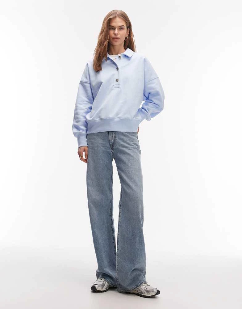 ARKET ARKET pure cotton long sleeve rugby polo sweat in washed blue 4