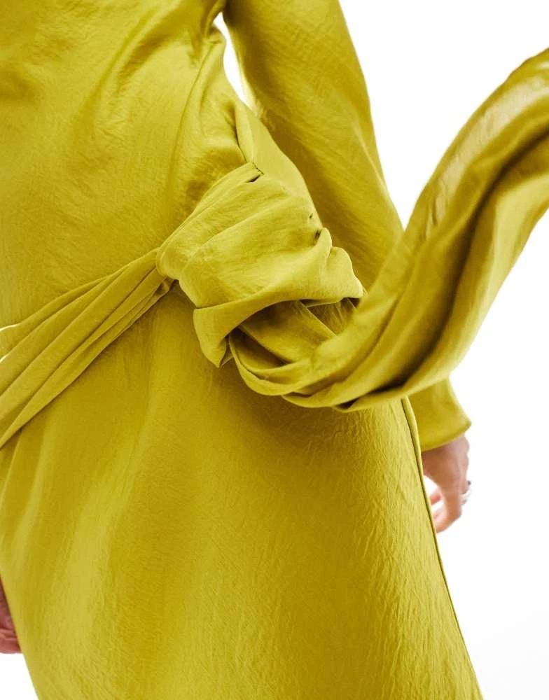Shop ASOS DESIGN long sleeve dropped belt satin maxi dress in chartreuse on  Sale at BeyondStyle  Get 26% Off ASOS DESIGN long sleeve dropped belt  satin maxi dress in chartreuse with
