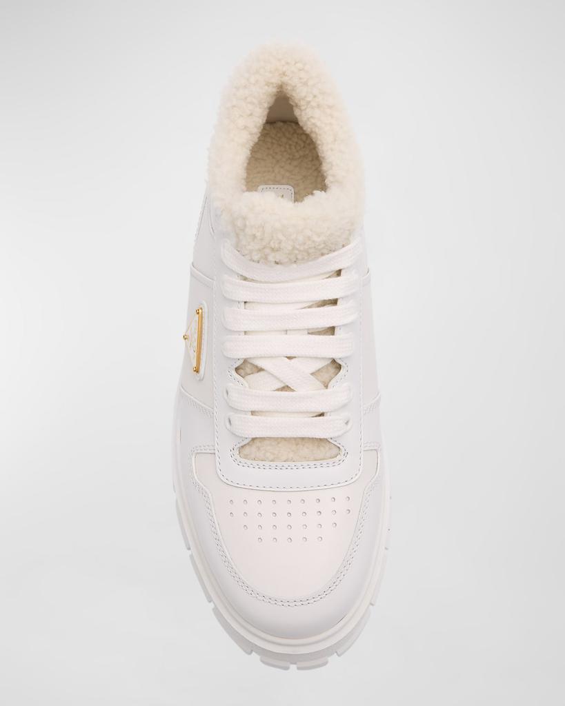 Prada Leather Shearling Mid-Top Sneakers - Casual Shoes