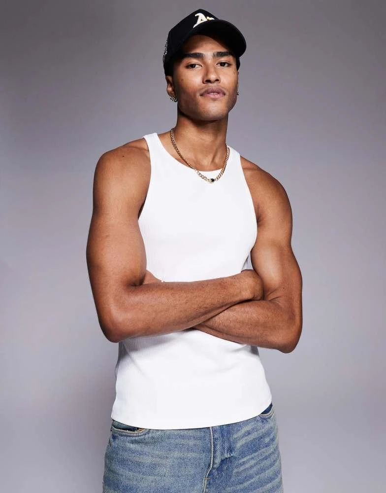 ASOS ASOS DESIGN super heavyweight muscle vest in white rib