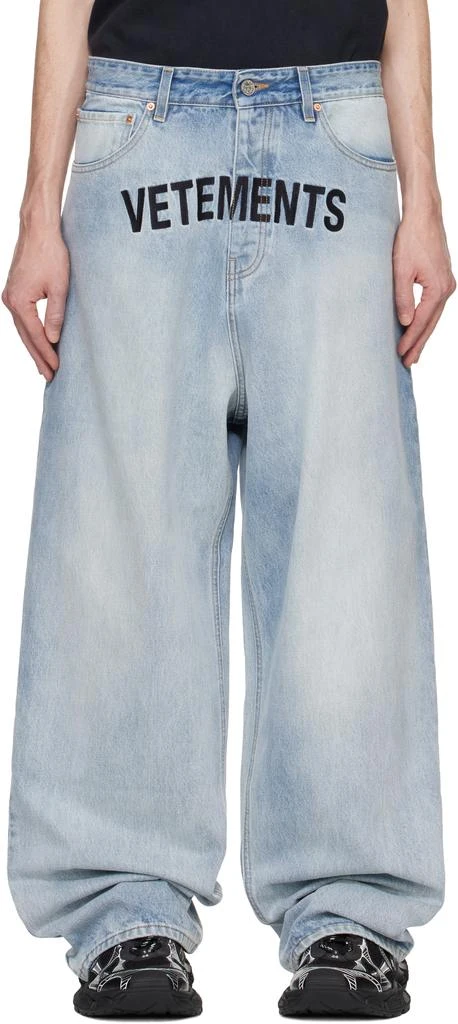 Vetements Blue Embroidered Logo Baggy Jeans 1