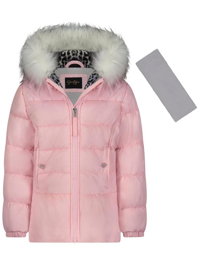 Jessica Simpson Girls Little Girls Faux Fur Puffer Jacket