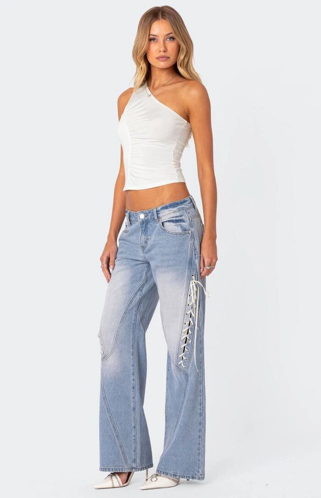 Edikted Low Rise Bow Ribbon Lace Up Jeans 2