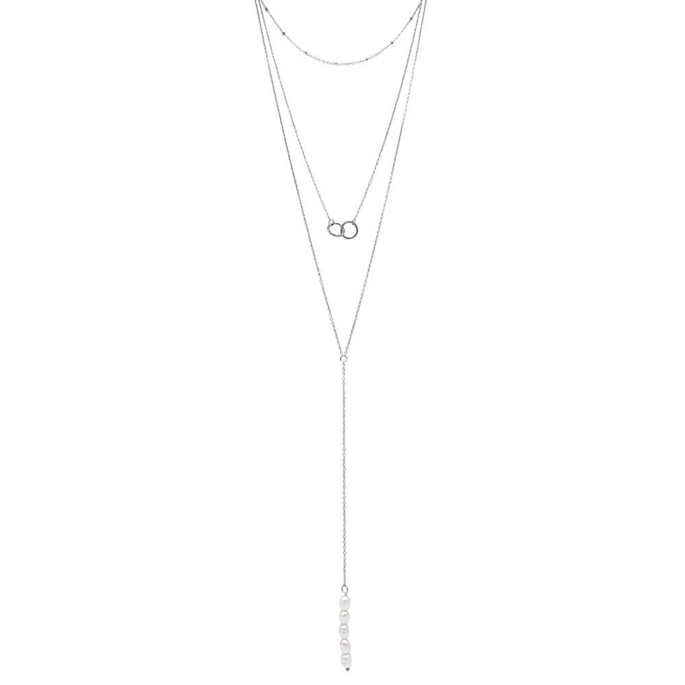 ADORNIA Silver-Tone Freshwater Pearl (3mm) Lariat Layered Necklace, 16" + 2" extender 1