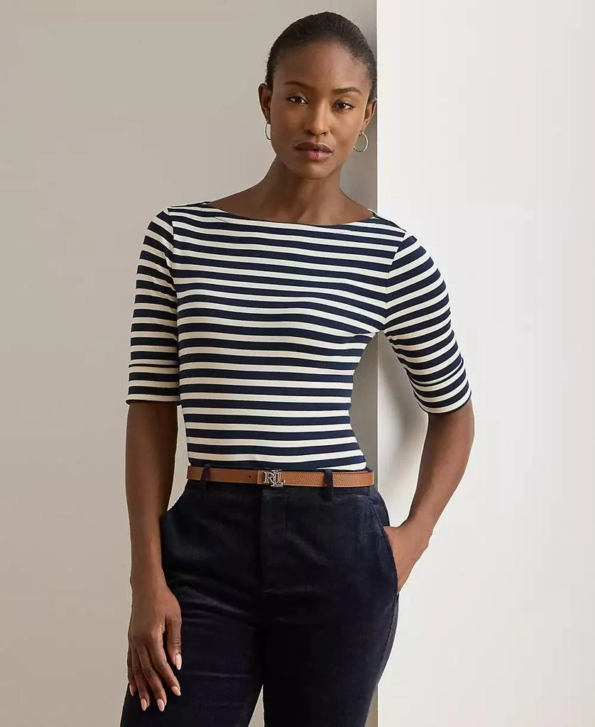 Ralph Lauren Petite Striped Stretch Cotton Boatneck Tee T-Shirts