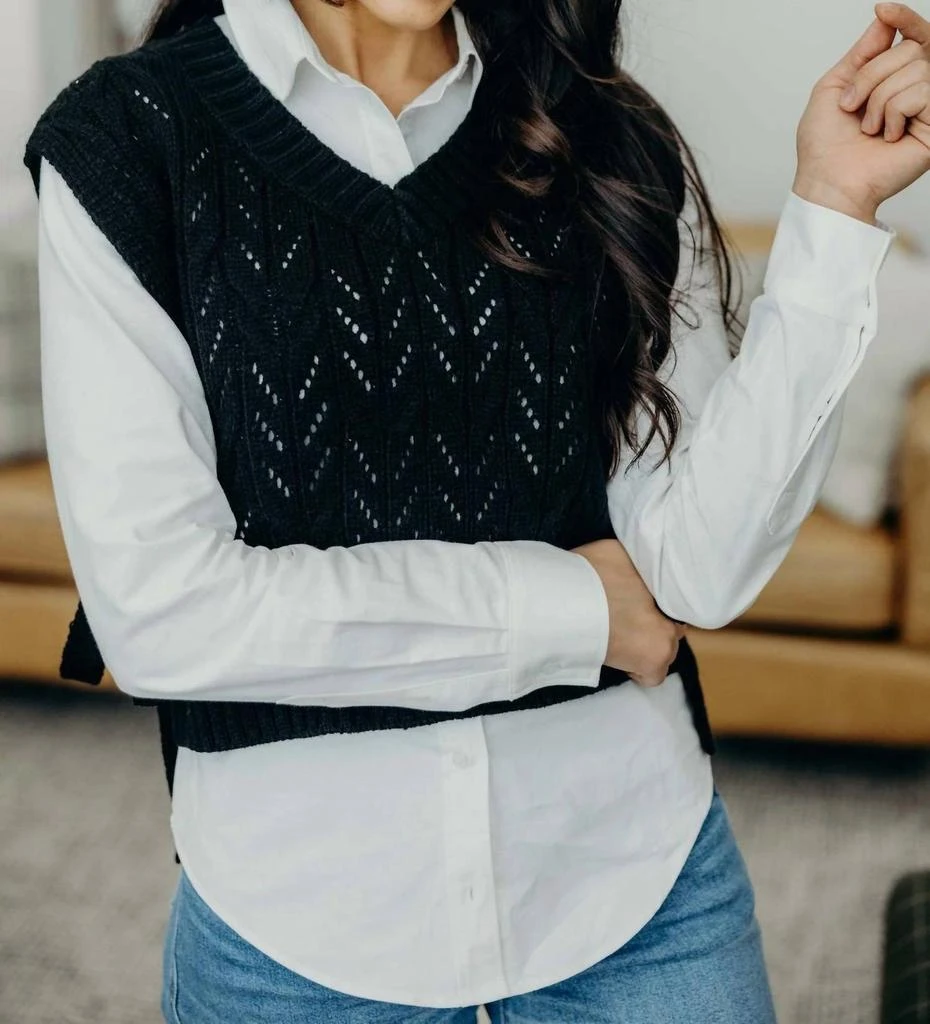 Mikarose Cable Knit Sweater Vest In Black